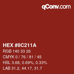 Color code: HEX #8C211A | qconv.com