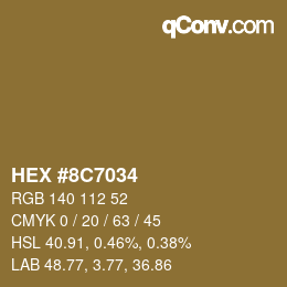 Color code: HEX #8C7034 | qconv.com