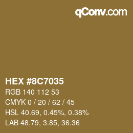 Color code: HEX #8C7035 | qconv.com