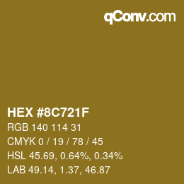 Color code: HEX #8C721F | qconv.com