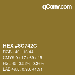 Color code: HEX #8C742C | qconv.com