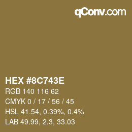 Color code: HEX #8C743E | qconv.com