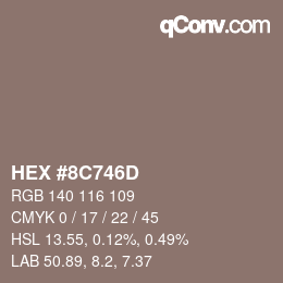 Color code: HEX #8C746D | qconv.com