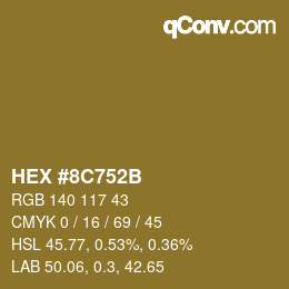 Color code: HEX #8C752B | qconv.com