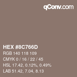 Color code: HEX #8C766D | qconv.com