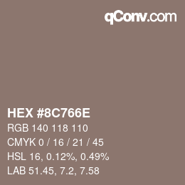 Color code: HEX #8C766E | qconv.com