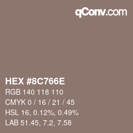 Color code: HEX #8C766E | qconv.com