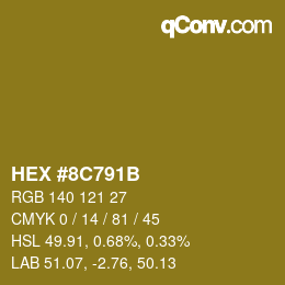 Color code: HEX #8C791B | qconv.com