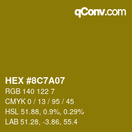 Color code: HEX #8C7A07 | qconv.com