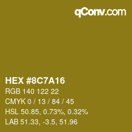 Color code: HEX #8C7A16 | qconv.com