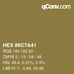Color code: HEX #8C7A41 | qconv.com