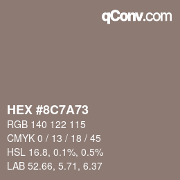 Color code: HEX #8C7A73 | qconv.com