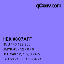 Color code: HEX #8C7AFF | qconv.com