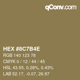 Color code: HEX #8C7B4E | qconv.com