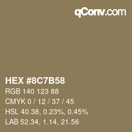 Color code: HEX #8C7B58 | qconv.com