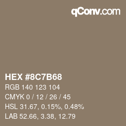 Color code: HEX #8C7B68 | qconv.com