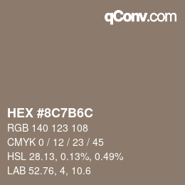 Color code: HEX #8C7B6C | qconv.com