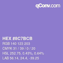 Color code: HEX #8C7BCB | qconv.com
