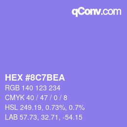 Color code: HEX #8C7BEA | qconv.com