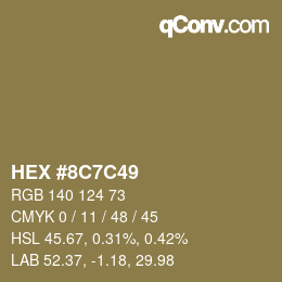 Color code: HEX #8C7C49 | qconv.com