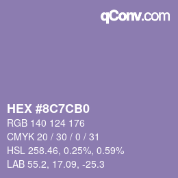 Color code: HEX #8C7CB0 | qconv.com