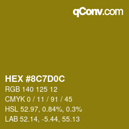 Color code: HEX #8C7D0C | qconv.com