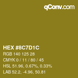 Color code: HEX #8C7D1C | qconv.com