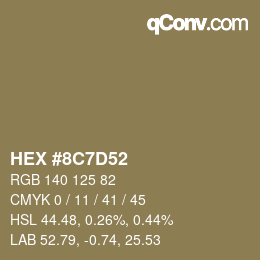 Color code: HEX #8C7D52 | qconv.com