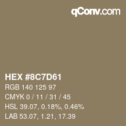 Color code: HEX #8C7D61 | qconv.com