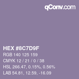 Color code: HEX #8C7D9F | qconv.com