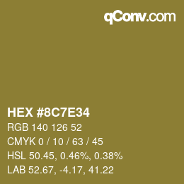 Color code: HEX #8C7E34 | qconv.com