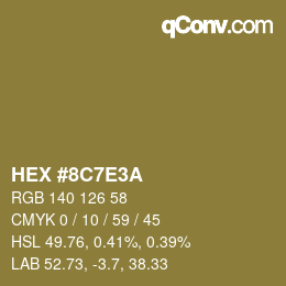 Color code: HEX #8C7E3A | qconv.com