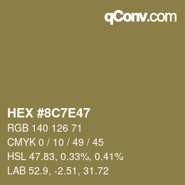 Color code: HEX #8C7E47 | qconv.com