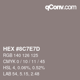 Color code: HEX #8C7E7D | qconv.com