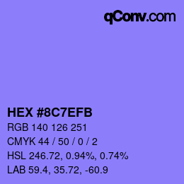 Color code: HEX #8C7EFB | qconv.com
