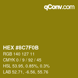 Color code: HEX #8C7F0B | qconv.com
