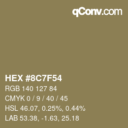Farbcode: HEX #8C7F54 | qconv.com