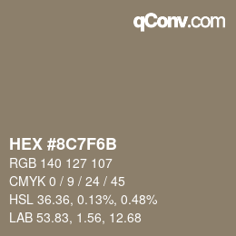 Color code: HEX #8C7F6B | qconv.com