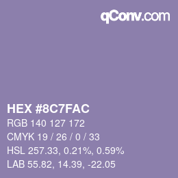 Color code: HEX #8C7FAC | qconv.com