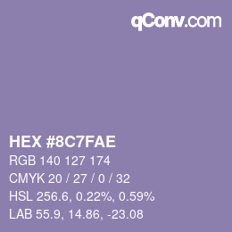 Color code: HEX #8C7FAE | qconv.com