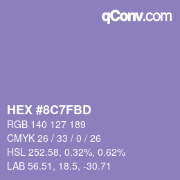 Color code: HEX #8C7FBD | qconv.com