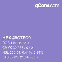 Code couleur: HEX #8C7FC9 | qconv.com