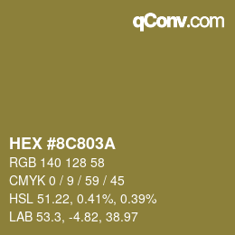 Color code: HEX #8C803A | qconv.com