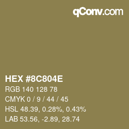 Color code: HEX #8C804E | qconv.com