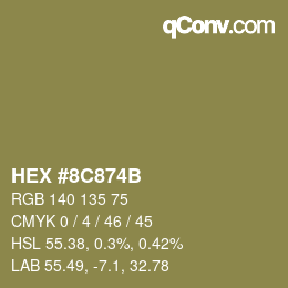 Color code: HEX #8C874B | qconv.com