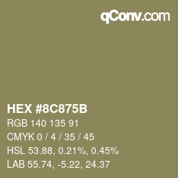 Color code: HEX #8C875B | qconv.com