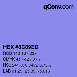 Color code: HEX #8C89ED | qconv.com