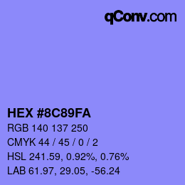 Color code: HEX #8C89FA | qconv.com