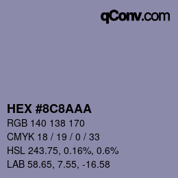 カラーコード: HEX #8C8AAA | qconv.com