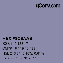 Color code: HEX #8C8AAB | qconv.com